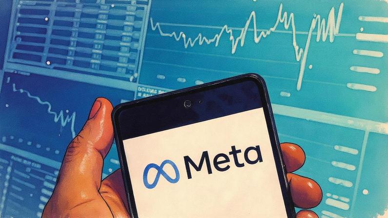 A ilustração fotográfica mostra o logotipo da empresa americana de mídia social, serviço de rede social e metaverso virtual formalmente conhecida como Facebook (FB), Meta Platforms, exibido em um smartphone com um gráfico de índice de bolsa de valores ao fundo. (Foto: Budrul Chukrut/SOPA Images/LightRocket via Getty Images)