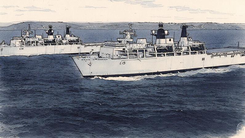Os navios de assalto Albion e Bulwark, que a Marinha do Brasil vai comprar do Reino Unido; acordo foi assinado em abril (Foto: GBN News)