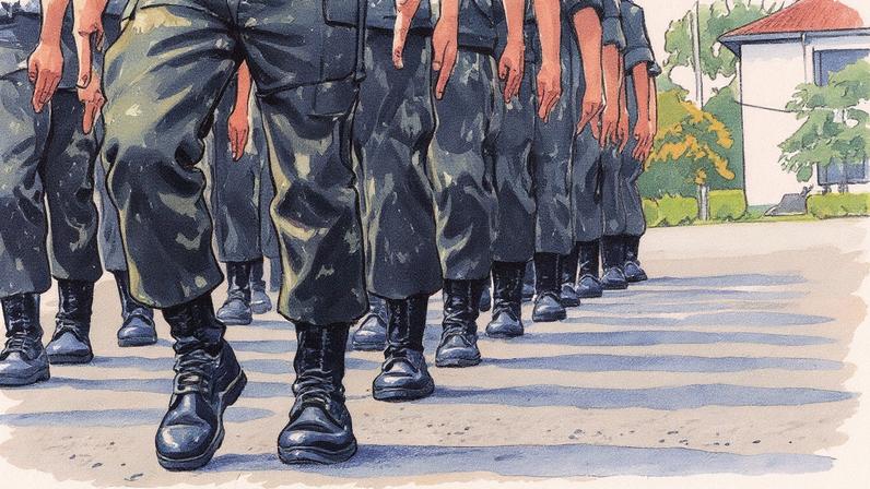 Militares do Exército em fila. (Foto: Acervo 13BIB - Curitiba /PR)