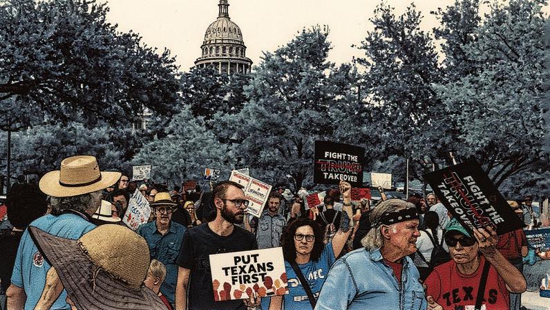 Pessoas protestam contra o redistritamento em frente à residência oficial do governador do Texas em Austin (Foto: Ilana Panich-Linsman/The New York Times)