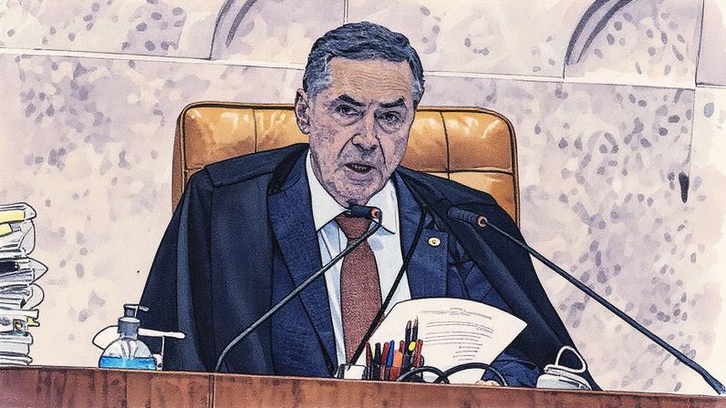 Plenário do STF durante julgamento sobre responsabilização das redes sociais; Ministro Barroso (Foto: Brenno Carvalho / Agência O Globo)