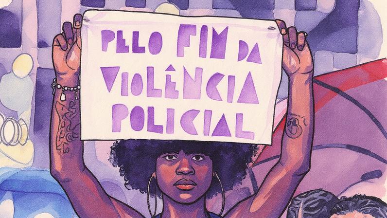 Entidades fazem protesto contra mortes cometidas pela Polícia Militar de São Paulo, em frente ao Theatro Municipal (Foto: Bruno Santos - 5.dez.24/Folhapress)