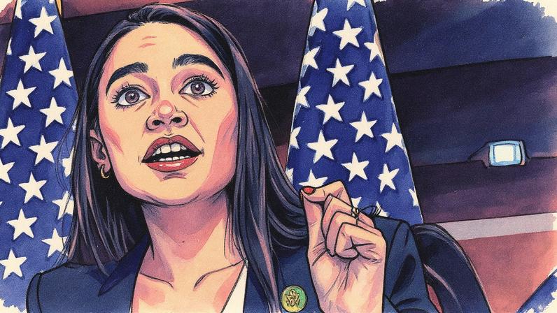 Deputada Alexandria Ocasio-Cortez durante entrevista coletiva no Capitólio, em Washington (Foto: Reprodução)
