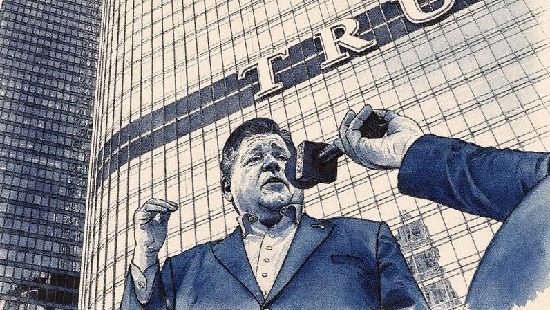 Governador JB Pritzker fala com repórteres em um táxi aquático enquanto passa pelo Trump International Hotel and Tower, em Chicago (Foto: Reprodução)