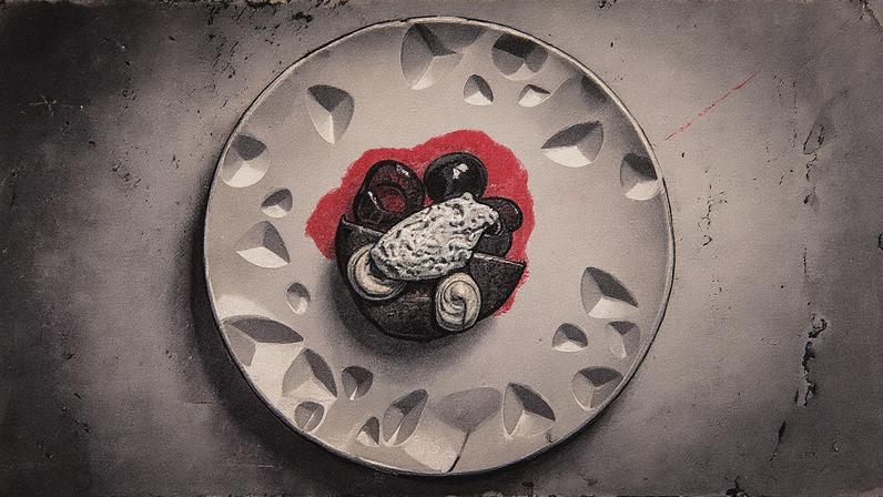 A tarta Sacher desenhada por Luis Caballero em Playing Solo substitui o mazapán por miso vermelho na mistura do bolo. (Foto: JOSE SALTO)