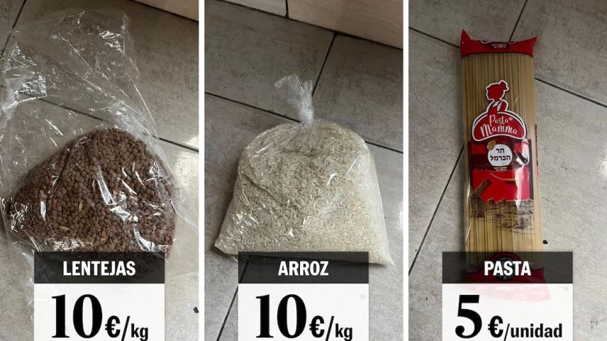 Alimentos conseguidos em um mercado informal em Gaza. (Foto: Reprodução)