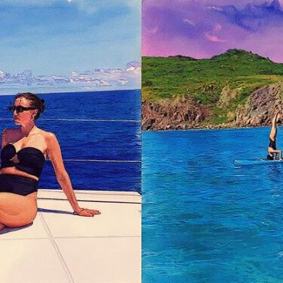 Alice Wegmann realiza prática de yoga em águas cristalinas do mar