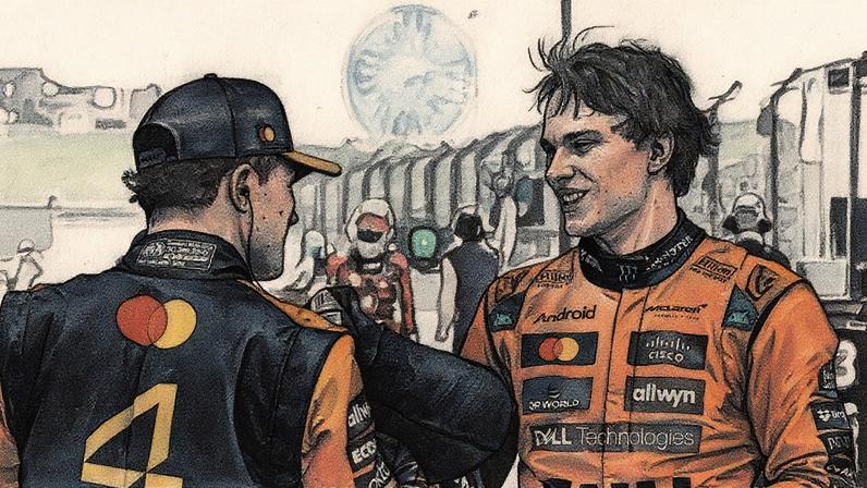 Lando Norris e Oscar Piastri se cumprimentam após treino que definiu o grid de largada do GP de Zandvoort (Foto: Reprodução)