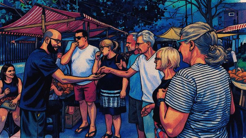 Turistas estrangeiros visitando a Feira da Glória, no Rio (Foto: Leo Martins)