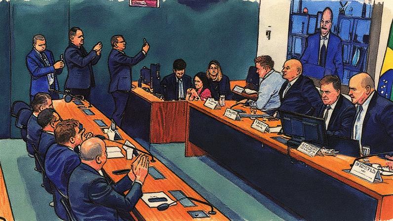 Eduardo Bolsonaro, por videoconferência, em participação na Comissão de Segurança Pública e Combate ao Crime Organizado da Câmara, nesta quarta-feira (27/08/2025) (Foto: Tv Câmara/Youtube)