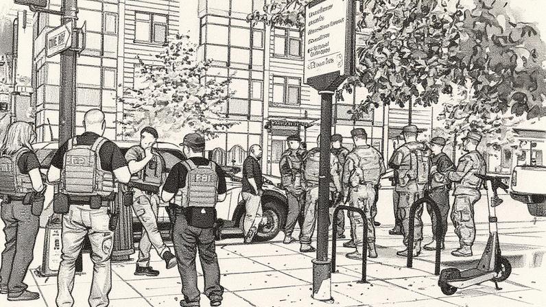 Membros da Guarda Nacional nas ruas de Washington em conjunto com a polícia metropolitana da cidade e o FBI (Foto: Tasos Katopodis - 25.ago.25/AFP)