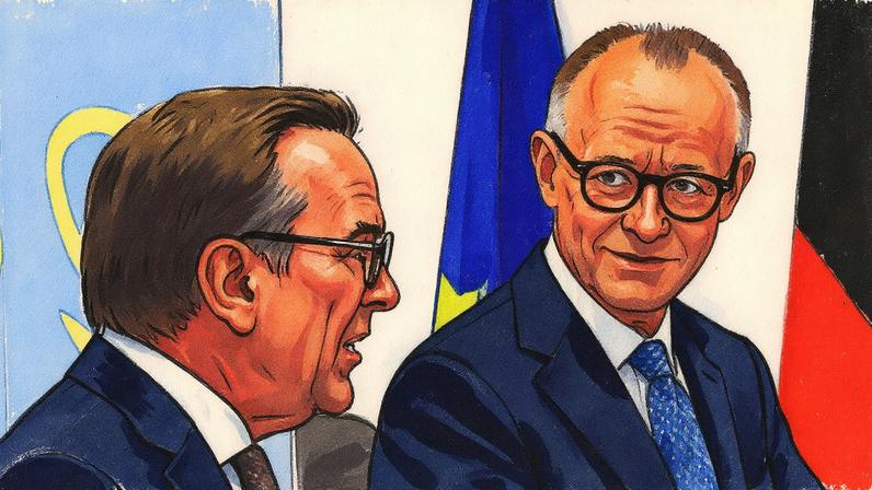 O chanceler Friedrich Merz e o ministro da Defesa, Boris Pistorius, nesta quarta-feira durante a coletiva de imprensa na sede do ministério, em Berlim. (Foto: Christian Mang/REUTERS)