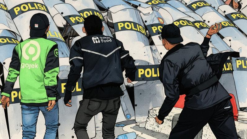 Manifestantes confrontam a polícia durante protesto em Bali, na Indonésia (Foto: Reprodução)