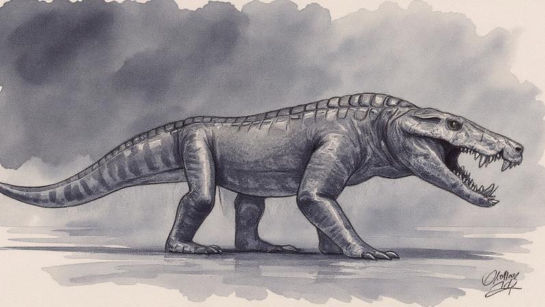 Réptil fóssil encontrado na Patagônia, datado de antes da extinção dos dinossauros (Foto: Reprodução)