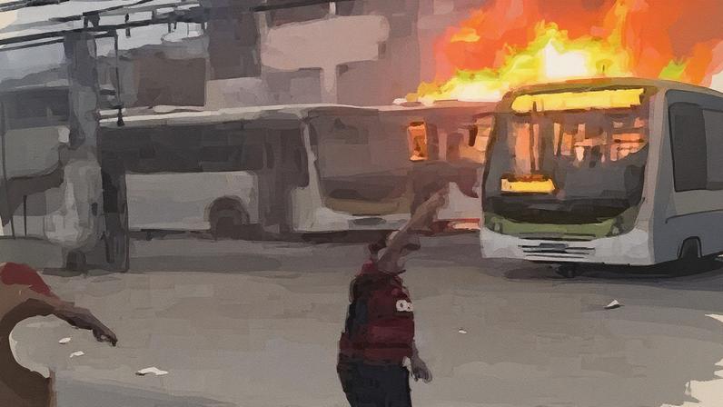 Incêndio na garagem da Viação Pavunense (Foto: X/Reprodução)