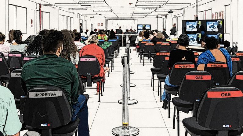 Público acompanha julgamento no caso da chacina do Curió no Tribunal de Justiça do Ceará (Foto: Reprodução)