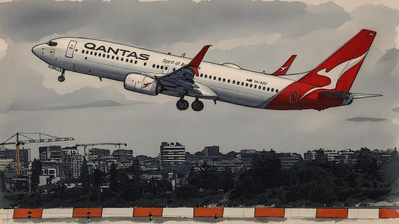 A aeronave Boeing 737 da Qantas Airways decola do Aeroporto Internacional de Sydney em Sydney no dia 18 de agosto de 2025. (Foto: David Gray | Afp | Getty Images)