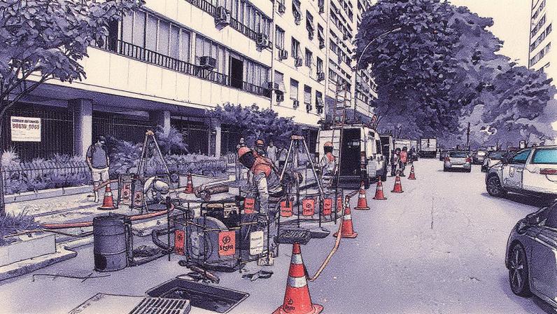 Funcionários da Light fazem conserto na Rua Figueiredo de Magalhães, em Copacabana: bairro lidera casos de roubos de energia este ano (Foto: Domingos Peixoto)