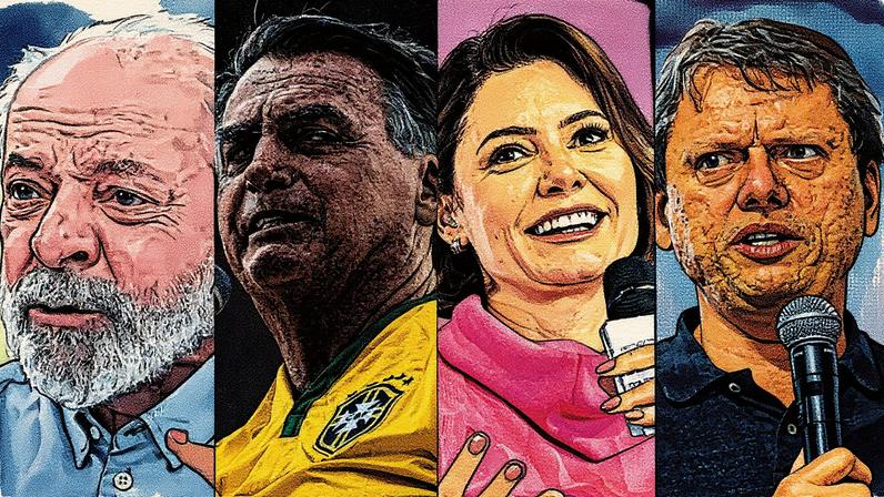 O presidente Luiz Inácio Lula da Silva; o ex-presidente Jair Bolsonaro; a ex-primeira-dama Michelle Bolsonaro; e o governador de São Paulo, Tarcísio de Freitas (Foto: Reprodução)