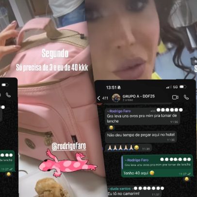 Gracyanne revela pedido inusitado de Faro em conversa no WhatsApp