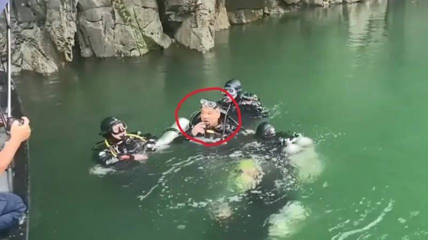 Homem ficou isolado em câmara de ar a 9 metros de profundidade e foi salvo por equipe de mergulho pouco antes de acabar o oxigênio (Foto: Reprodução)