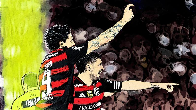 Atacante Pedro e o meia-atacante Arrascaeta na goleada por 8 a 0 contra o Vitória (Foto: Gilvan de Souza/Flamengo)