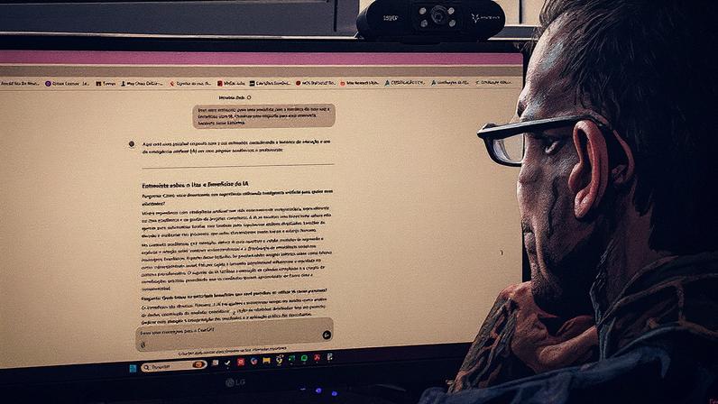 Tela do computador mostra a tecnologia de Inteligência Artificial do ChatGPT (Foto: Lucas Seixas - 7.dez.24/Folhapress)