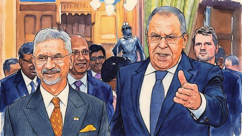 Ministro das Relações Exteriores da Rússia, Sergey Lavrov (D), e o Ministro das Relações Exteriores da Índia, Subrahmanyam Jaishankar, entram em um salão para suas conversas na Mansão Zinaida Morozova em Moscovo, em 21 de agosto de 2025. (Foto: Alexander Zemlianichenko | Afp | Getty Images)