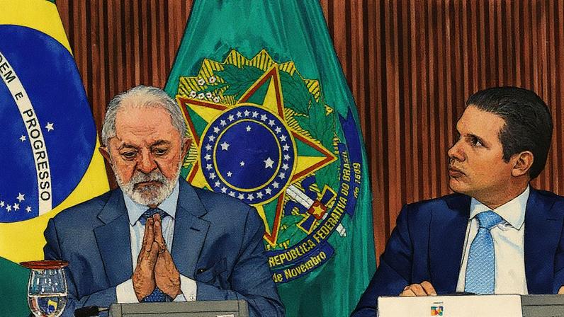 Lula ao lado do presidente da Câmara, Hugo Motta, em evento em maio (Foto: Wilton Junior/Estadão)