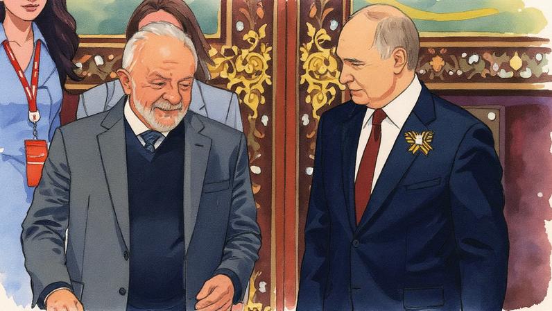 Presidente Luiz Inácio Lula da Silva com Vladimir Putin na Rússia (Foto: Maxim Shemetov / POOL / AFP)