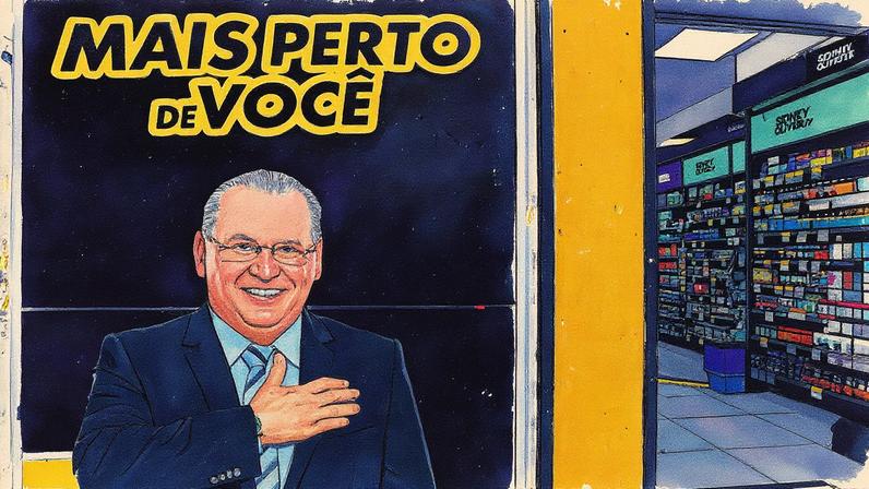 Foto de Sidney Oliveira em fachada de farmácia na avenida Jabaquara, zona sul de São Paulo (Foto: Rafaela Araújo/Folhapress)