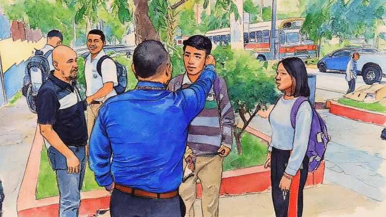 Fiscalização de corte de cabelo na entrada das escolas de El Salvador (Foto: Reprodução / X)