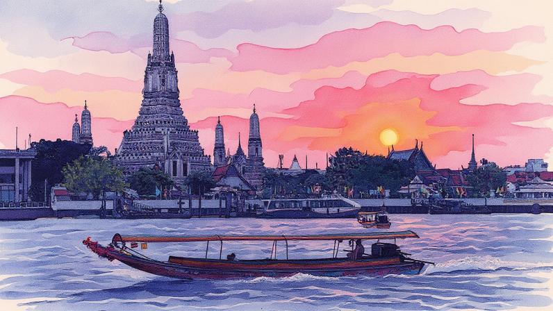 Passeio de barco pelo Rio Chao Phraya, em Bangkok, com o templo Wat Arun ao fundo (Foto: Reprodução / Pixabay)