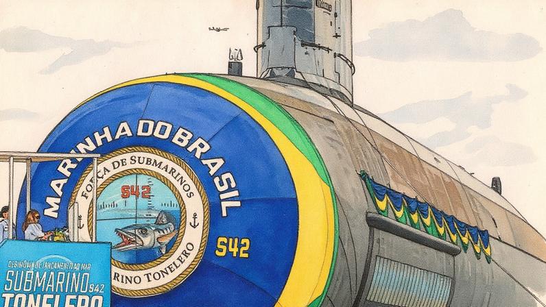 Submarino convencional "Tonelero" (S42) lançado ao mar em Itaguaí, Rio de Janeiro (Foto: Reprodução)
