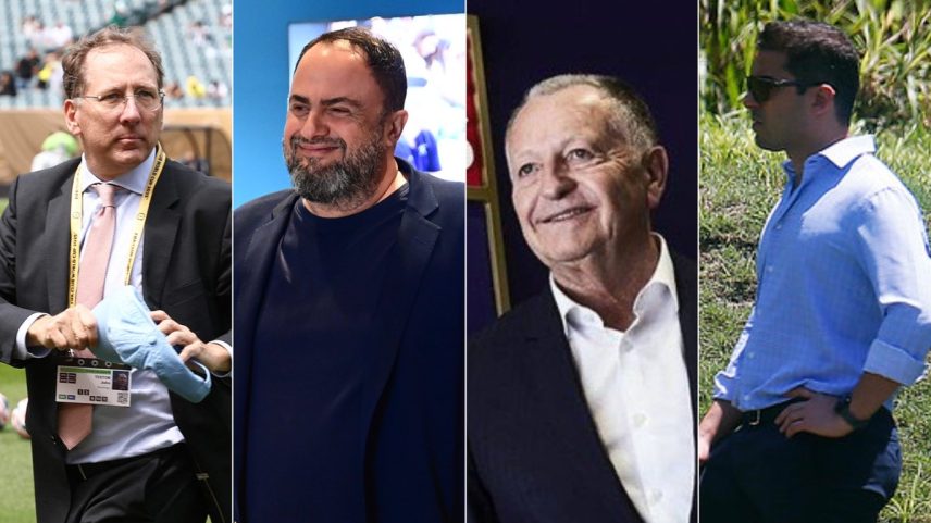 John Textor, Marinakis, Jean-Michel Aulas e Thairo Arruda: personagens do imbróglio Eagle x Botafogo (Foto: Fotos Divulgação)