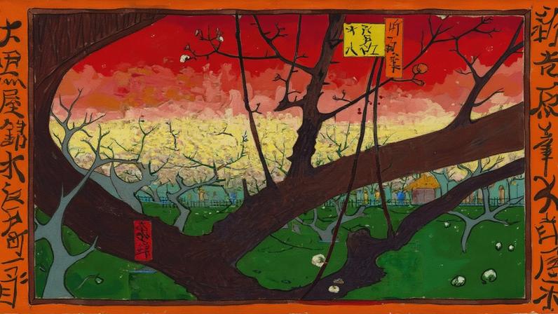 Pintura de Van Gogh do Pomar de Ameixeiras em Flor (outubro-novembro de 1887), baseada em uma gravura de Hiroshige (Foto: Van Gogh Museum, Amsterdam - Vincent van Gogh Foundation)