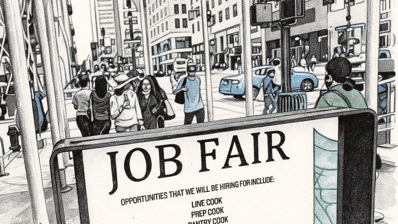 Anúncio de feira de emprego em Nova York (Foto: Reprodução)