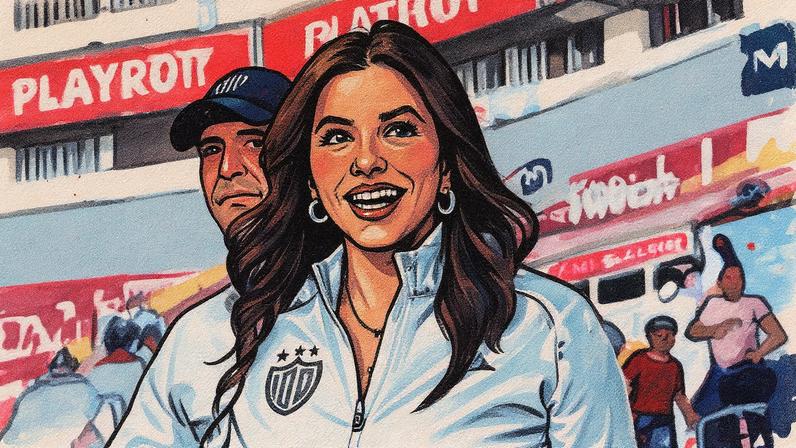 Eva Longoria, em 28 de março de 2025, durante um partido do Club Necaxa no estádio Victoria em Aguascalientes (México). (Foto: Jam Media/Getty Images)