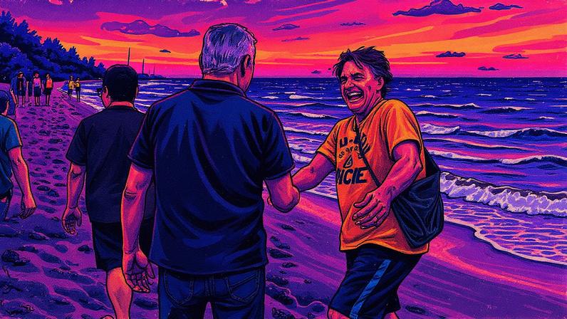 Deputado federal Alfredo Gaspar (União Brasil-AL), de costas, e o ex-presidente Jair Bolsonaro, em uma praia de Alagoas, no fim de 2023 (Foto: Reprodução/X/@Alfredogaspar_)