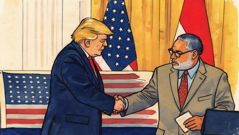 Secretário do Smithsonian Institution, Lonnie G. Bunch III (à direita), e o presidente dos EUA, Donald Trump, apertam as mãos durante uma cerimônia na Casa Branca em 2019 (Foto: Shealah Craighead)