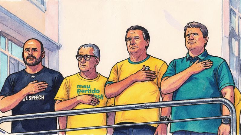 Eduardo Bolsonaro, Silas Malafaia, Jair Bolsonaro e Tarcísio de Freitas durante ato na Avenida Paulista em setembro de 2024 (Foto: Tiago Queiroz/Estadão)