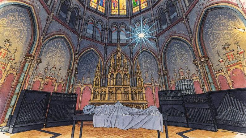 Estátua do artista de rua francês James Colomina, representa o padre Abbé Pierre — que morreu em 2007 e foi recentemente acusado de violência sexual por várias mulheres — exposta na desconsagrada Igreja do Gesu, em Toulouse, no sudoeste da França, em 2024 (Foto: Lionel Bonaventure-1.nov.24/AFP)