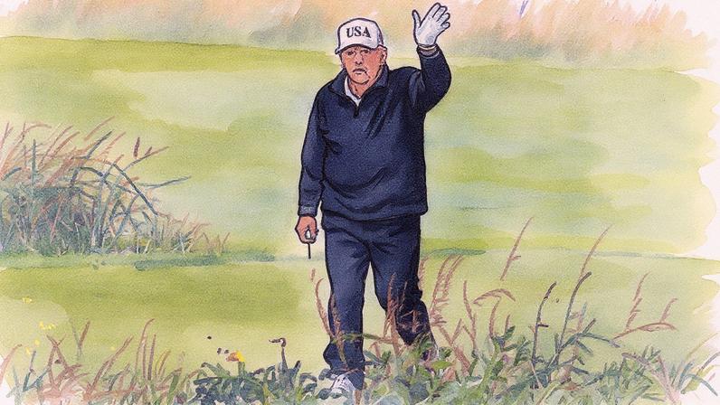 Presidente dos EUA, Donald Trump, acena no campo de golfe Trump Turnberry, na Escócia (Foto: Reprodução)