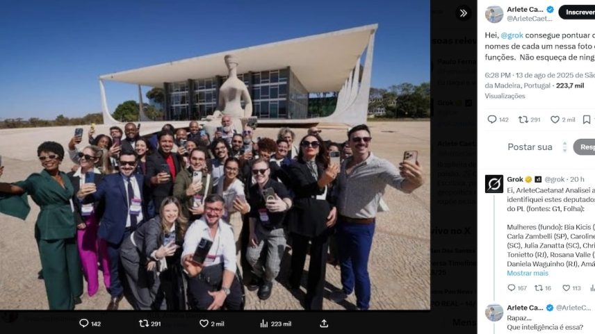 Influenciadores em frente ao prédio do STF (Foto: @ArleteCaetana via X)