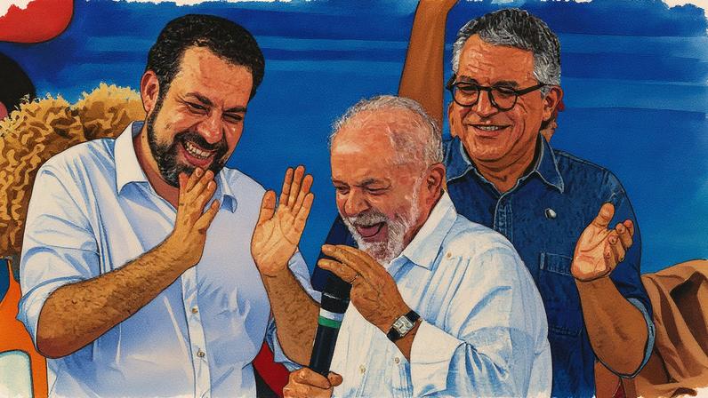 Lula e Boulos posam para foto durante evento em Itaquera, em São Paulo (Foto: Bruno Santos - 16.dez.23/Folhapress)
