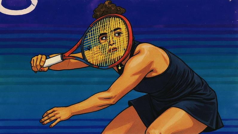 Jasmine Paolini aparece em uma foto viral usando uma máscara com a raquete durante o US Open (Foto: Reprodução)