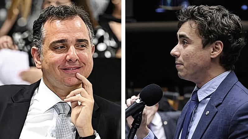 Senador Rodrigo Pacheco e deputado federal Nikolas Ferreira em evento político (Foto: Reprodução)