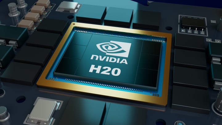 Ilustração fotográfica do chip H20 da Nvidia. (Foto: Vcg | Visual China Group | Getty Images)