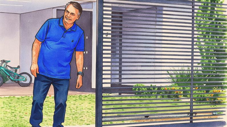 O presidente Jair Bolsonaro em sua casa, onde cumpre prisão domiciliar determinada pelo ministro Alexandre de Moraes, do STF (Supremo Tribunal Federal) (Foto: Gabriela Biló/Folhapress)