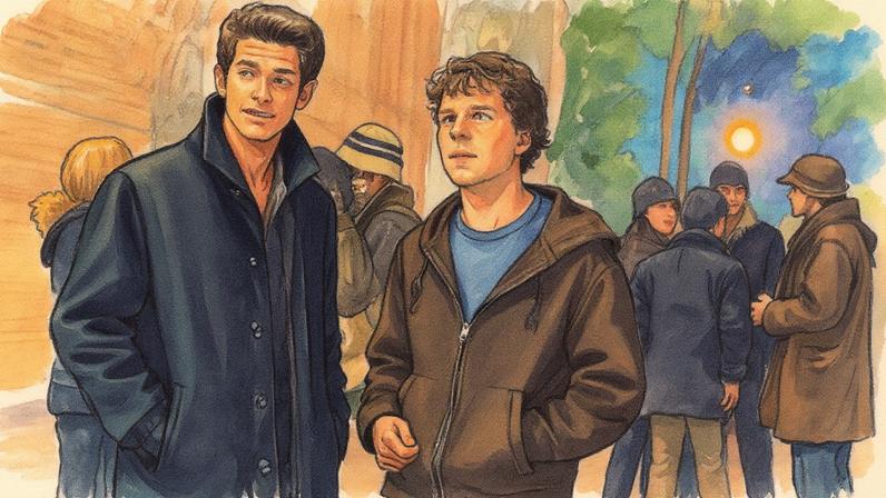 Andrew Garfield e Jesse Eisenberg em cena do filme "A rede social", com Garfield interpretando Saverin (Foto: Reprodução)
